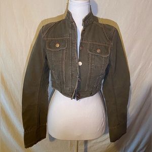 Refuge Women's Green Button Up Denim Jean Jacket Size Small